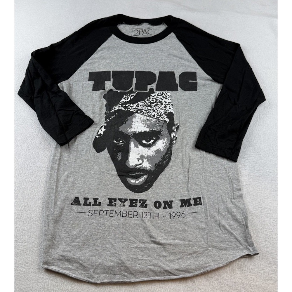 Tupac All Eyez On Me 1996 3/4 Sleeve Shirt Size S Gray & Black